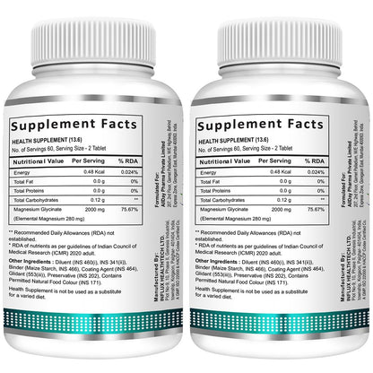 SWISSLIFE FOREVER Chelated Magnesium Glycinate | Dietary Tablets with Mineral and Amino acid (Magnesium Glycinate) Help in Bone health for Men & Women 120 Tablets (Pack of 2)