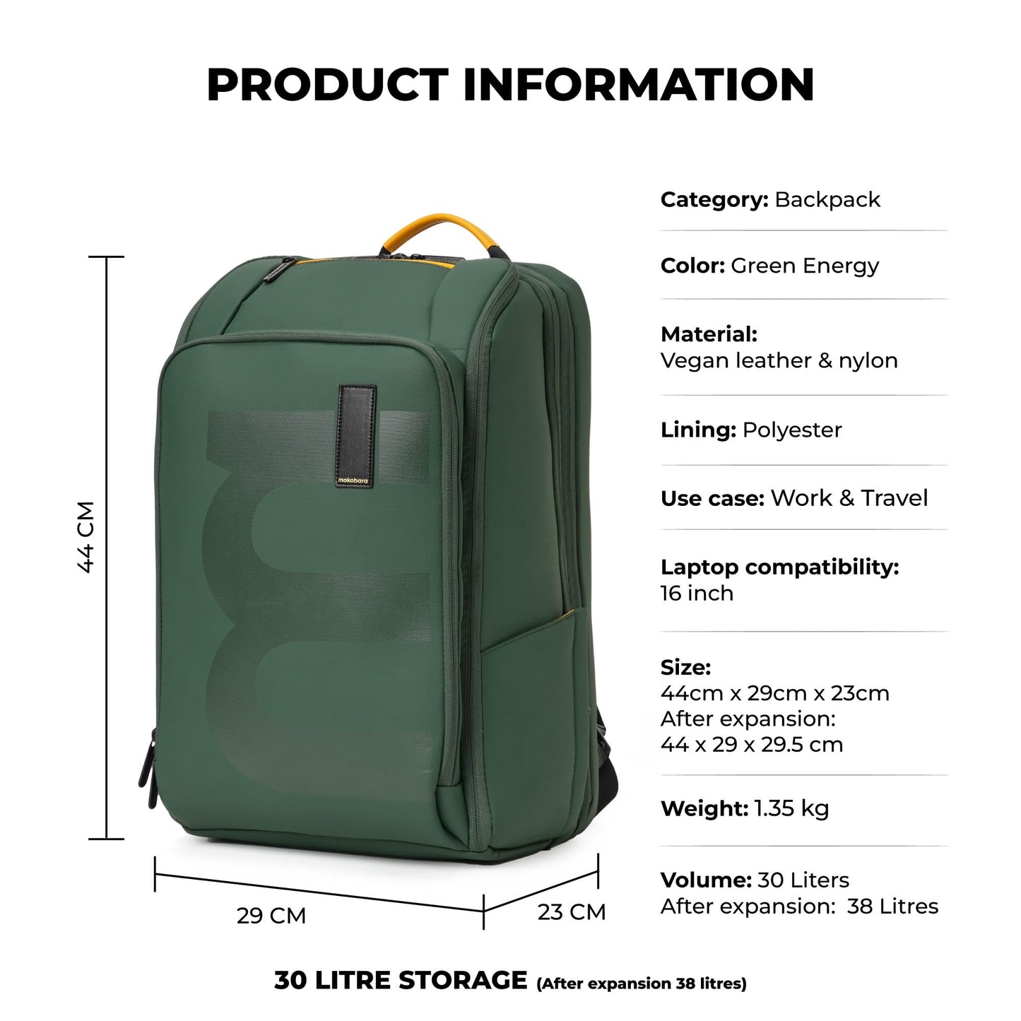 MOKOBARA The Em Telescope Expandable Backpack - Green, Water-Resistant- image 6