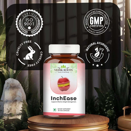 VEDIKROOTS InchEase Herbal Wellness Capsules | Guggal, Punarnava, Pippali & Triphala Blend | Weight Management & Metabolism Support | Ayurvedic Formula | 60 Veg Capsules - Pack of 1
