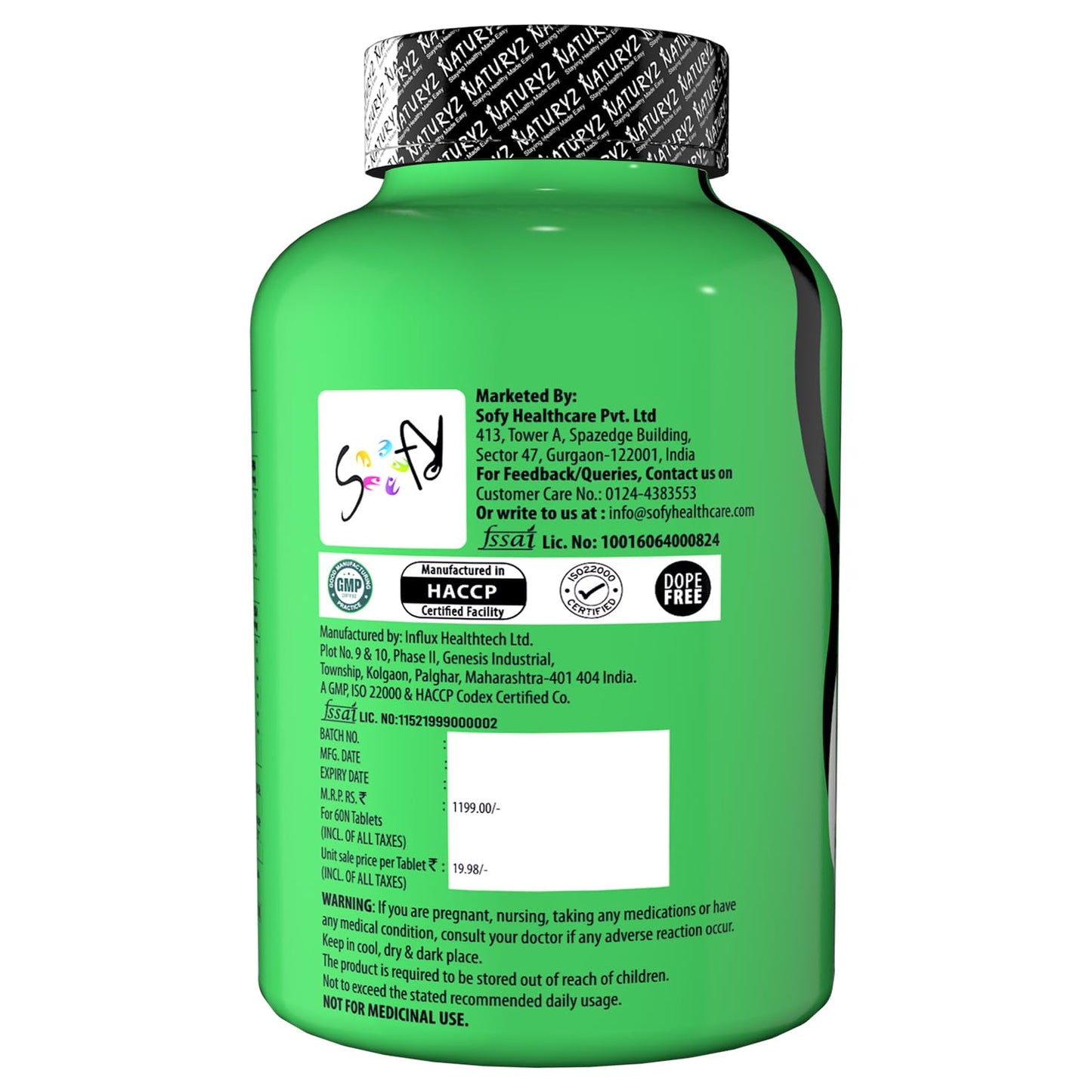 Naturyz Testo-6 Plant based Supplement For Men 2100mg per serving with Maximum Strength 1000mg Tribulus Terrestris, Safed Musli, Kaunj, Ashwagandha for Muscle gain, Stamina & Strength - 60Tablets