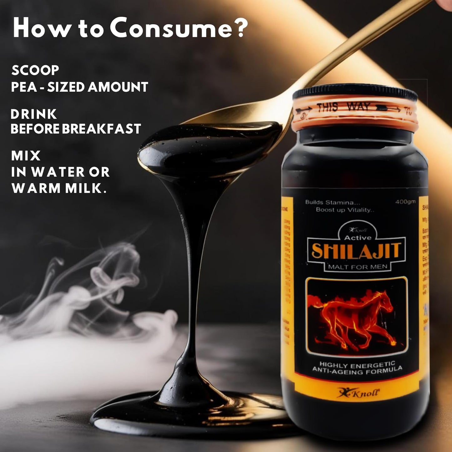 Knoll Healthcare Shilajit/Shilajeet Energy Made with 100% Pure with Ashwagandha for All Day Energy & Stamina for Men Highly Energetic Booster Daily tracker 400g Shilajit Malt Bottle Pack Of 1