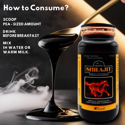 Knoll Healthcare Shilajit/Shilajeet Energy Made with 100% Pure with Ashwagandha for All Day Energy & Stamina for Men Highly Energetic Booster Daily tracker 400g Shilajit Malt Bottle Pack Of 1