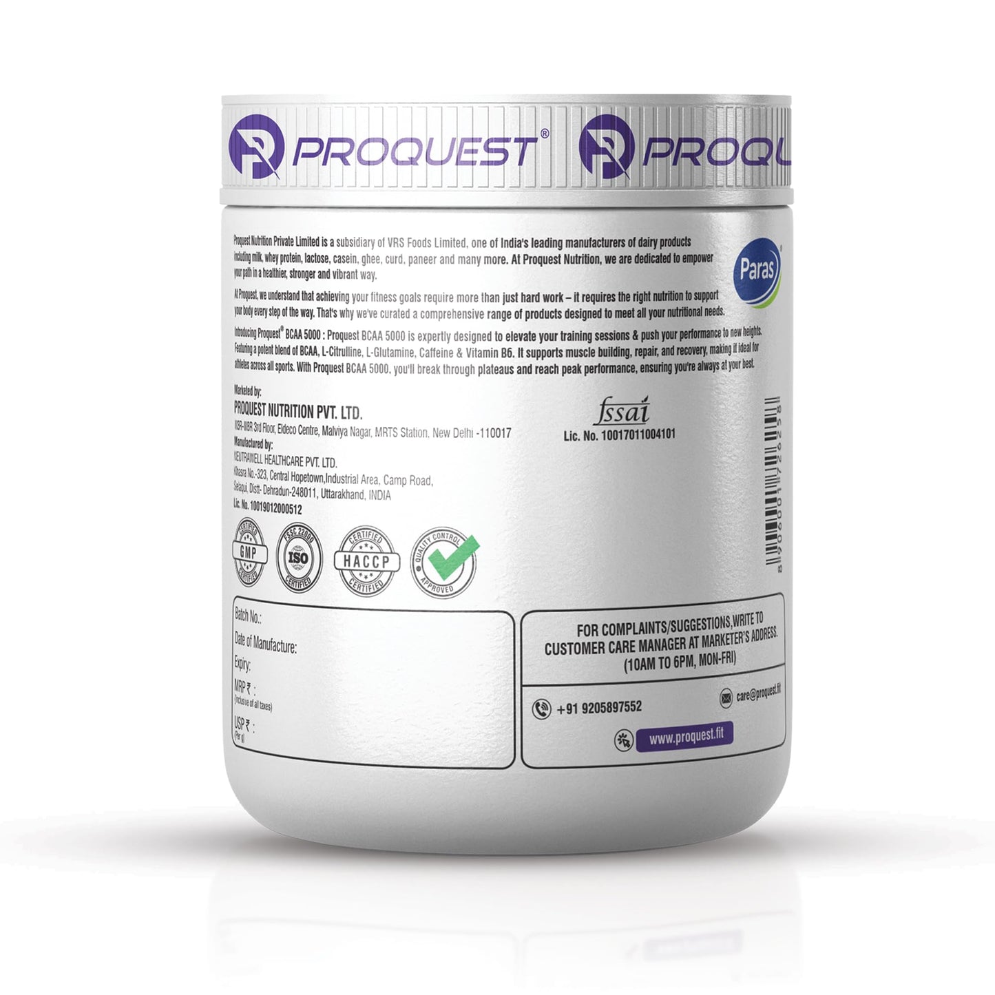 Proquest Nutrition BCAA 5000, 5g BCAAs in 2:1:1 Optimal Ratio (240g, 30 Servings) Salted Watermelon Flavor | Powerful Intra Workout Supplement for Men & Women for Muscle Recovery, Hydration & Endurance