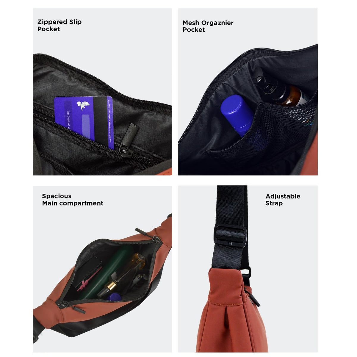 COUNSELOR Sling Bag for Women, Half Moon Sling Bag, Crossbody Bag, Side Bag for Travel, Office, College, Daily Use, Adjustable Strap, Shoulder Bag for Phone, Wallet, Keys ZUKI (Rust)