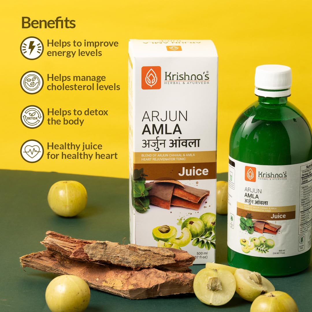 KRISHNA'S HERBAL & AYURVEDA Arjun Amla Juice - 500 Ml (Pack Of 2) | Helps In Acidity | Manages Cardiac Health | Regulates Blood Pressure