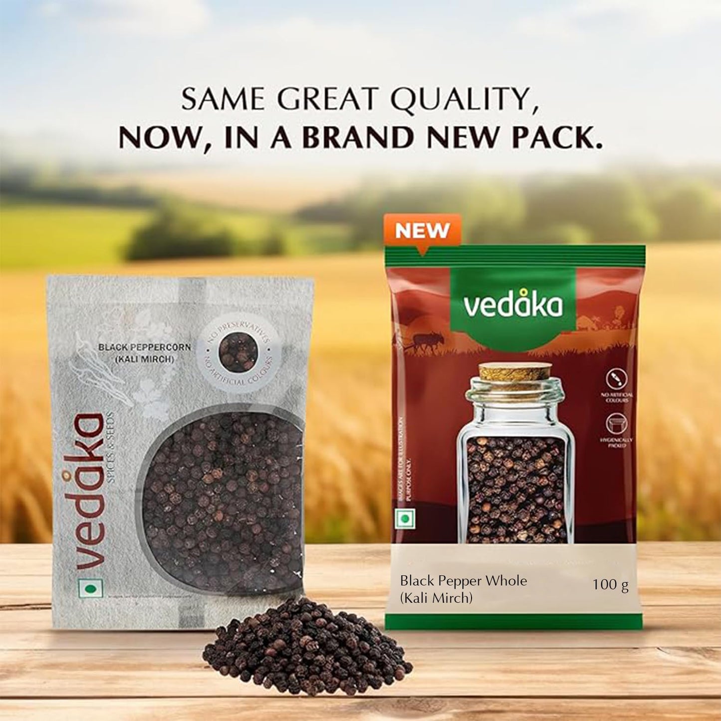 Amazon Brand - Vedaka Black Peppercorn (Kali Mirch), 100g