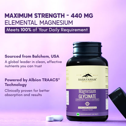 Rasayanam Magnesium Glycinate Supplement 2445 mg - Pack of 2 (60 Tablets each) | Helps Improve Muscle Recovery & Sleep Quality