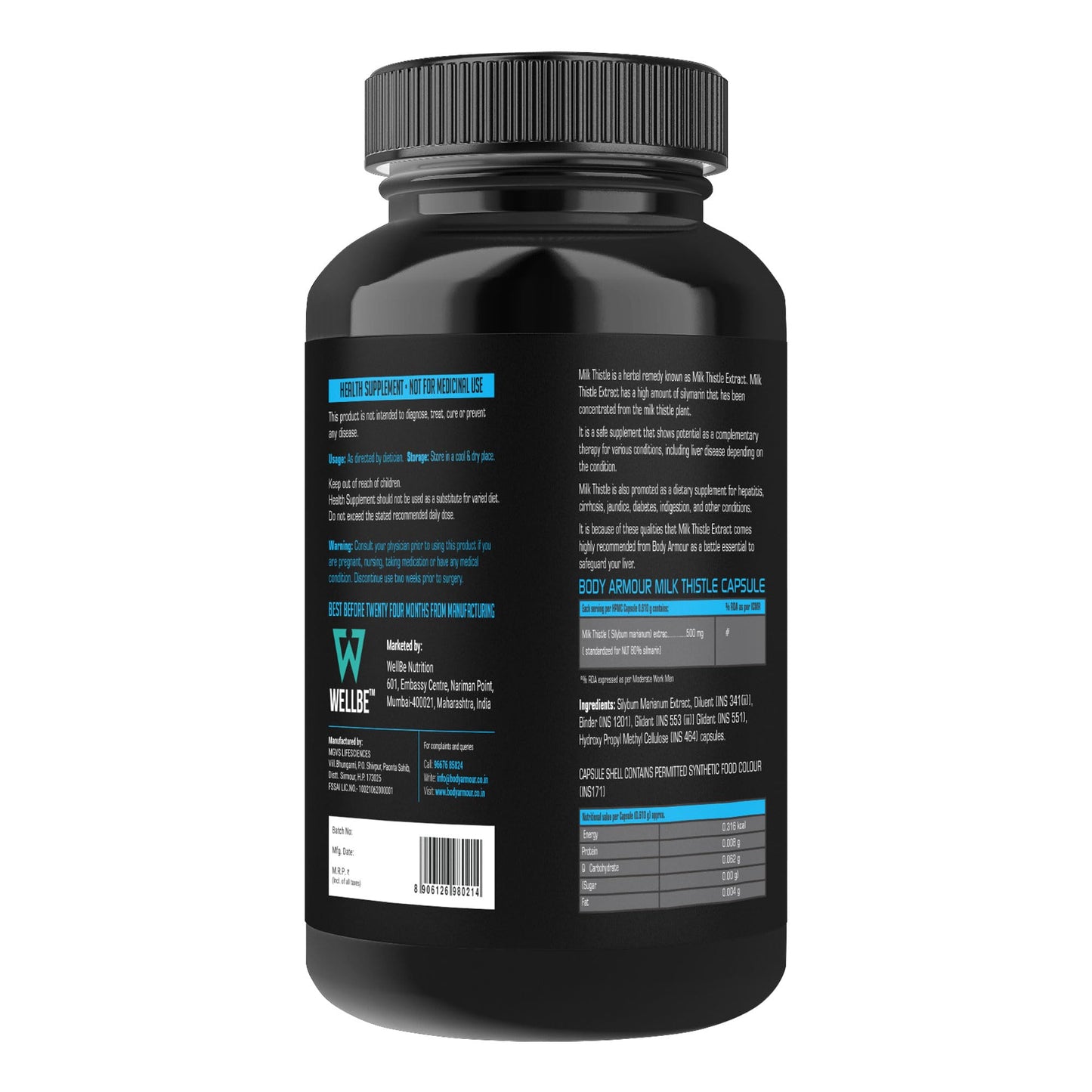 Wellbe Nutrition Body Armour Milk Thistle (60 capsule) Extract for Liver Support | Liver Detox & Liver Refresher Capsule