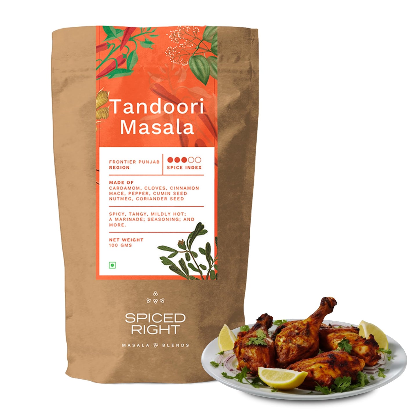 Spiced Right Tandoori Masala: 200g of Rich, Smoky Powder Masala with Garlic for Tikka, Tandoori Chicken & Paneer – Vibrant Red, Perfect for Marinating.