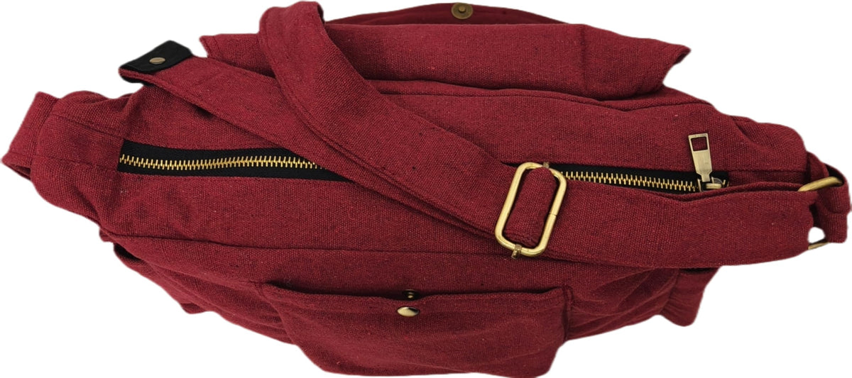 Papyrus Canvas Messenger Sling Bag,(32X23X10cm, 7.5L) Medium Size. Patching with Elephant Design (RED MAROON)