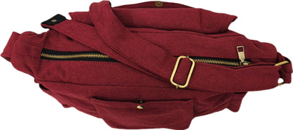 Papyrus Canvas Messenger Sling Bag,(32X23X10cm, 7.5L) Medium Size. Patching with Elephant Design (RED MAROON)