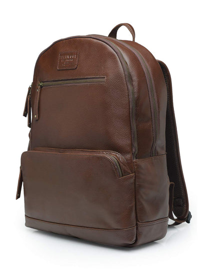 Teakwood Unisex Genuine Leather Brown Solid Backpack||Unisex Laptop Bag/Backpack