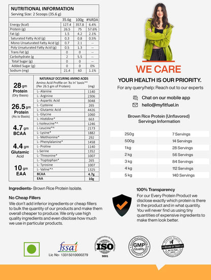 MyFitFuel Plant Brown Rice Protein, 1Kg (Unflavored)- image 6