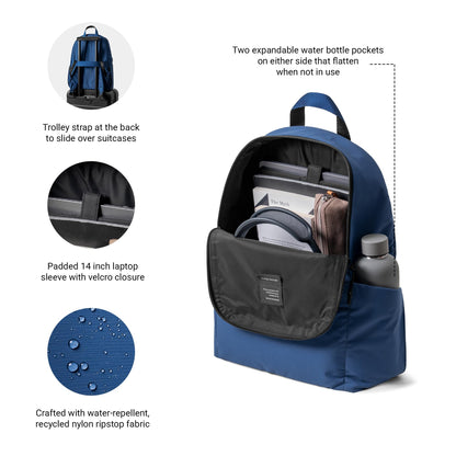 DailyObjects Water Resistant Pivot Lunar Daypack Bag for Men & Women|Fits 13/14 inch Laptop/Macbook Pro/Air iPad|Lightweight| Backpack (19L)|Office Use/Travel|Multi Compartments|Blue