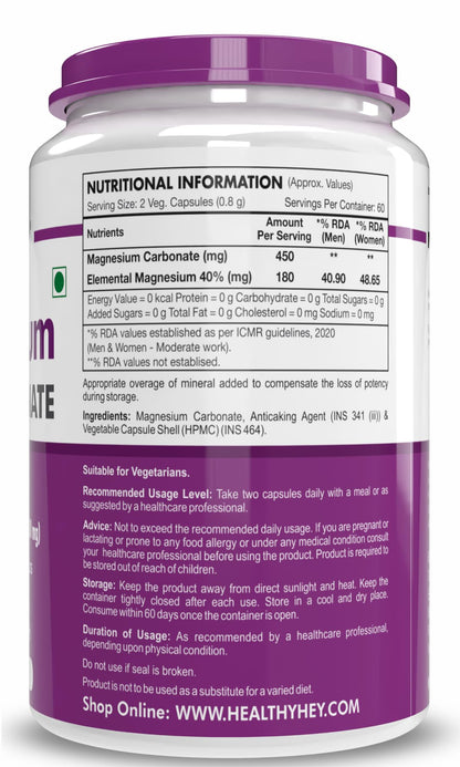 HealthyHey Nutrition Magnesium Carbonate 450mg - 120 Vegetable Capsules