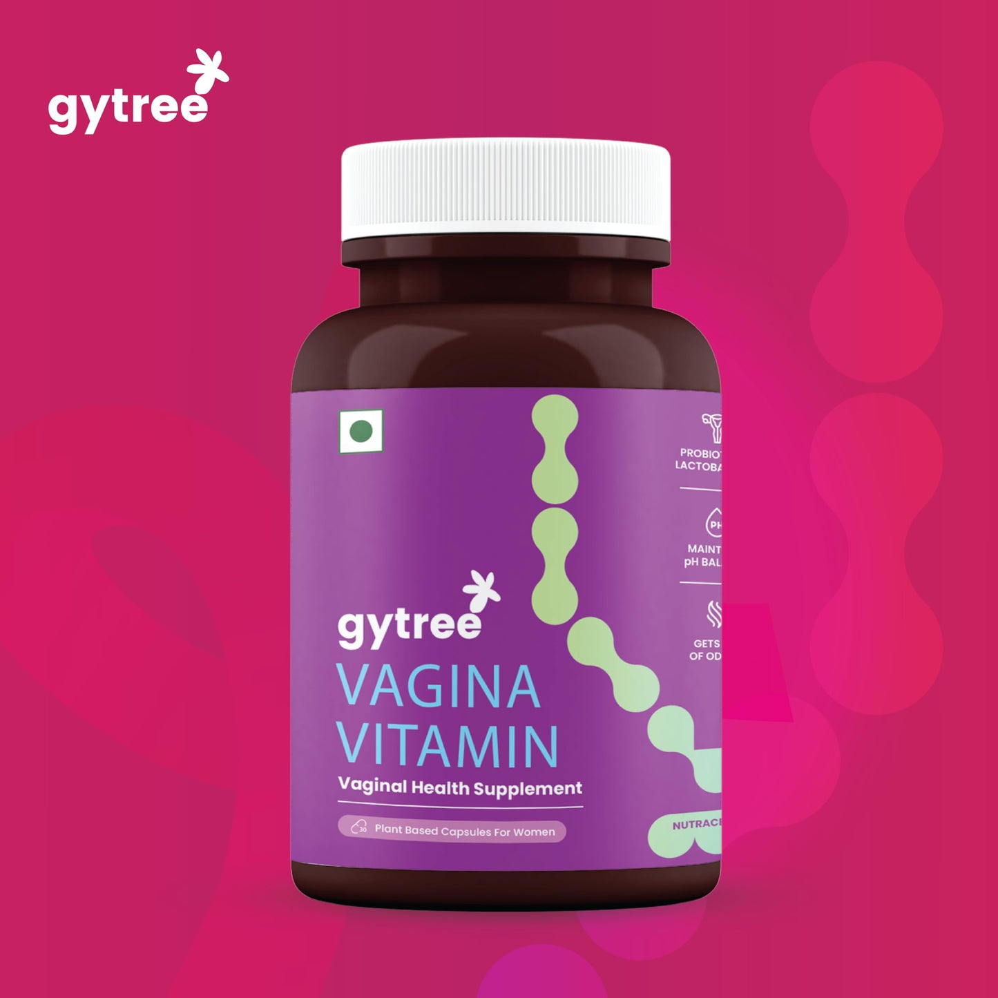 Gytree Vagina Vitamin for Women | Supports Vaginal pH Balance, Fresh Odour & Comfort | Helps Reduce Dryness | Promotes Hormonal Health, Hydration & Flora Bacterial Vaginosis Relief | With Probiotics, Zinc & Hyaluronic Acid – 30 Capsules
