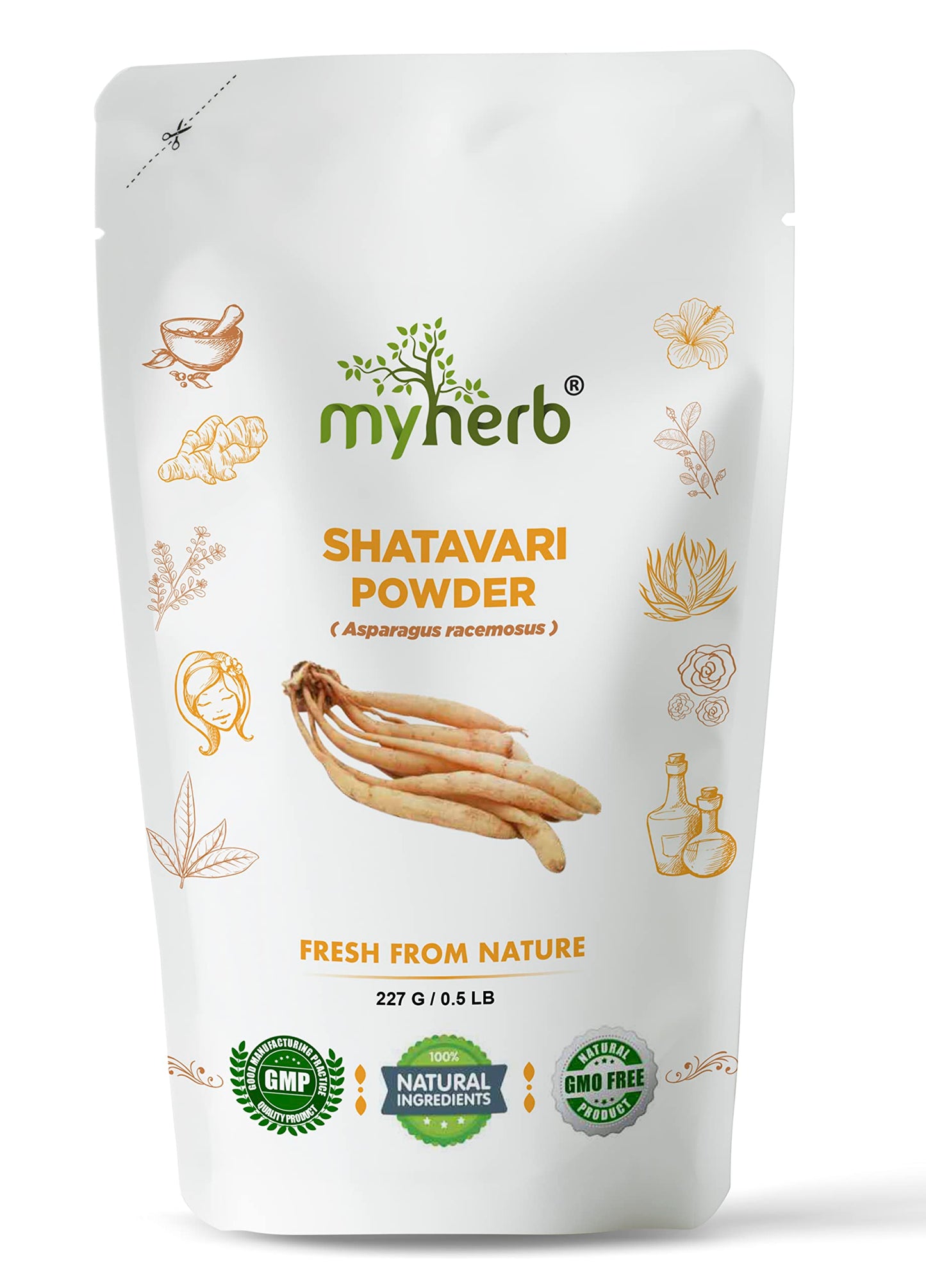 MYHERB 100% Natural Organic Shatavari Powder (Asparagus racemosus) || 227 Gm/0.5 Lbs || Promotes Vitality and Strength || For Men & Women