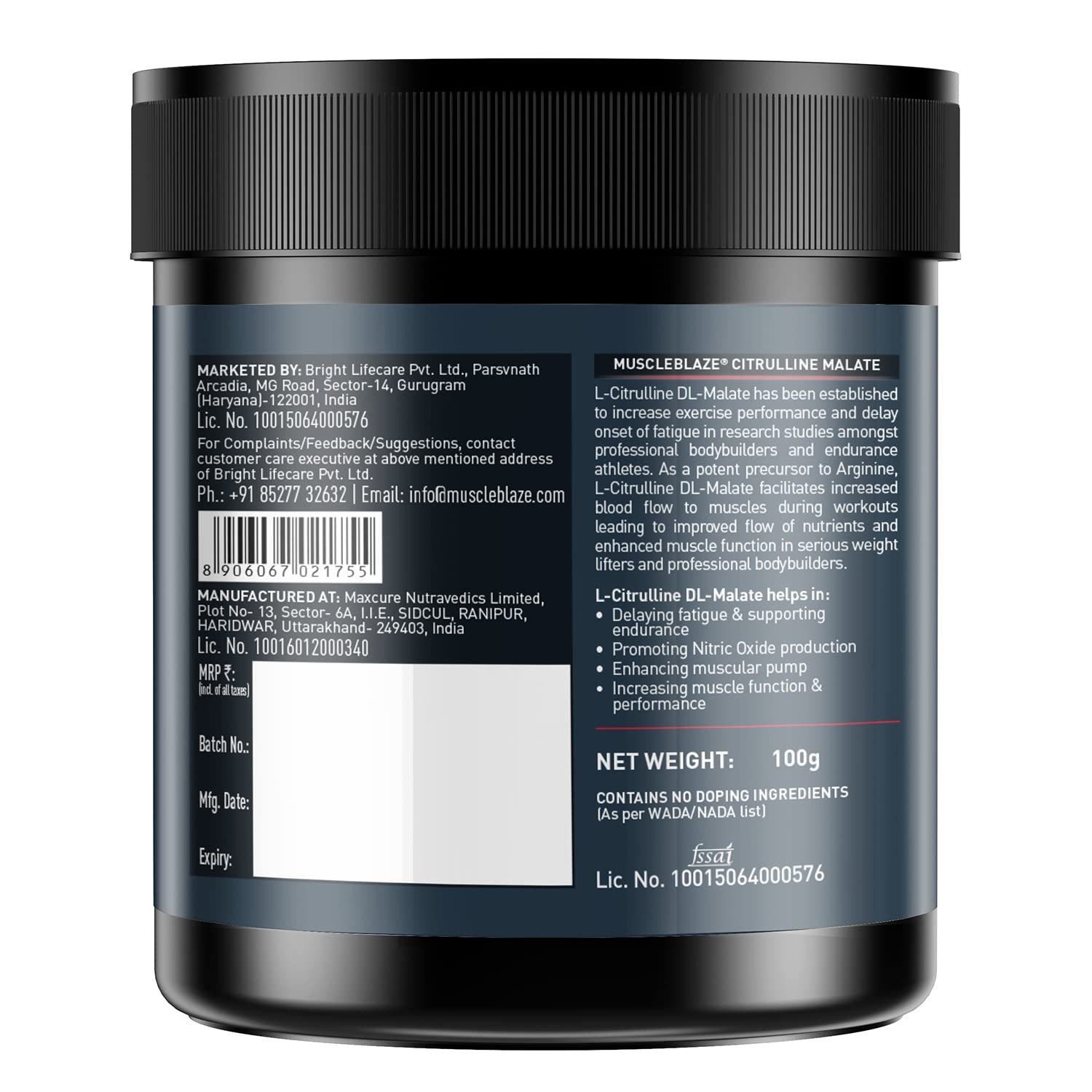 MuscleBlaze Citrulline Malate Powder(Unflavoured, 100G), 1 count, 50 se- image 7