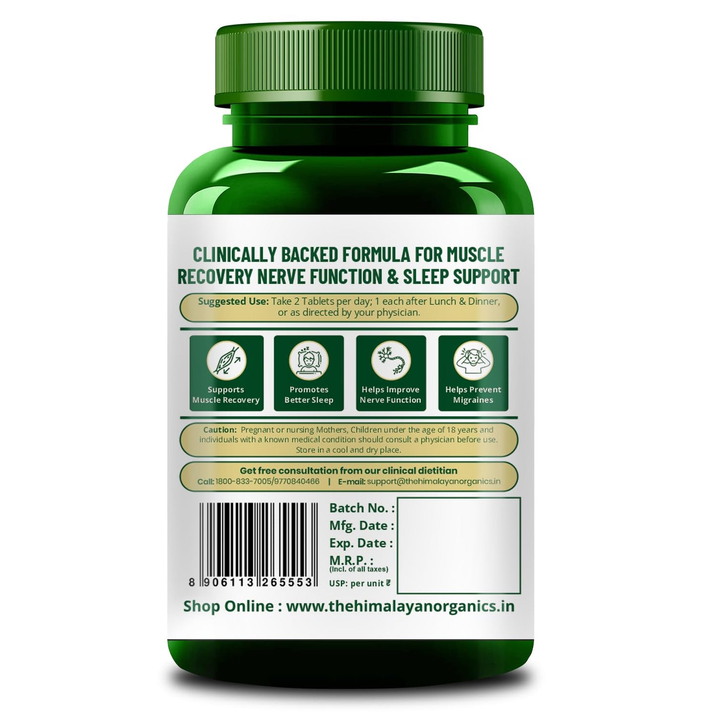 Vlado's Himalayan Organics 5X Strength Liposomal Magnesium Supplement - 2100mg+ with Chelated Magnesium Glycinate, Citrate, Oxide | For Sleep, Cramps, Recovery, Nerve & Muscle Function - 10 Tablets