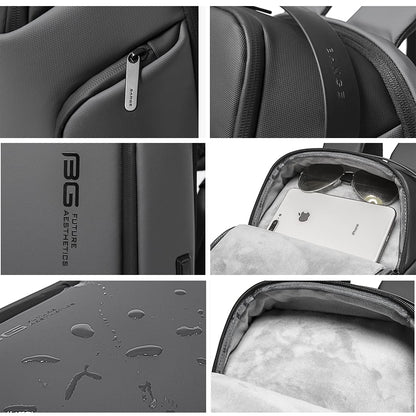 BANGE Water Resistant Polyester Unisex 15.6 inch Travel Laptop Backpack with USB Port (Grey)