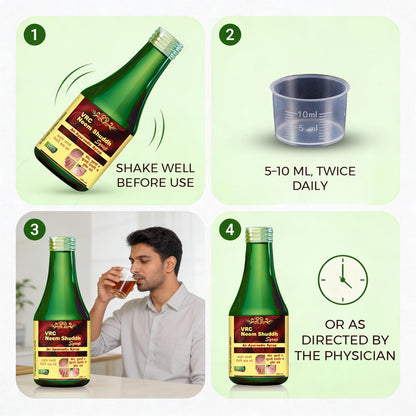 VRC Healthcare Neem Shuddh Syrup 200ml | Helps With Acne, Pimples, Itching Skin | Purifies Blood & Improves Circulation | Controls Body Heat, Immune & Daily Wellness Support | 100% Ayurvedic
