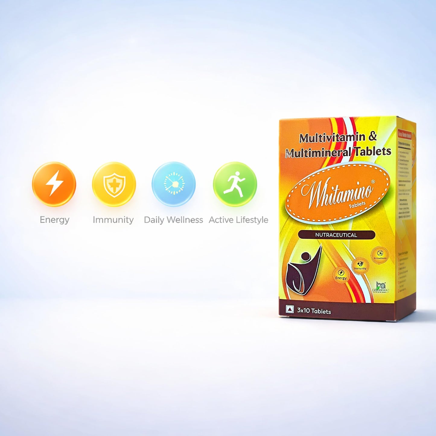 Whitamino Multivitamin Tablets for Men & Women | Daily Energy, Immunity & Wellness Support | Essential Vitamins & Minerals | 10 Tablets