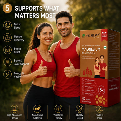 Nutrisage Magnesium Bisglycinate | Better Absorption than Glycinate | Support Muscle Recovery & Better Sleep For Men & Women- 120 Tablets
