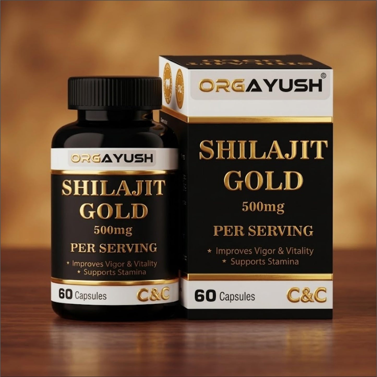 ORGAYUSH Shilajit Gold Capsules – Nano Formulated Himalayan Shilajit Supplement for Energy, Stamina, Vitality & Immunity Support with Fulvic Acid & Minerals (Pack of 1)