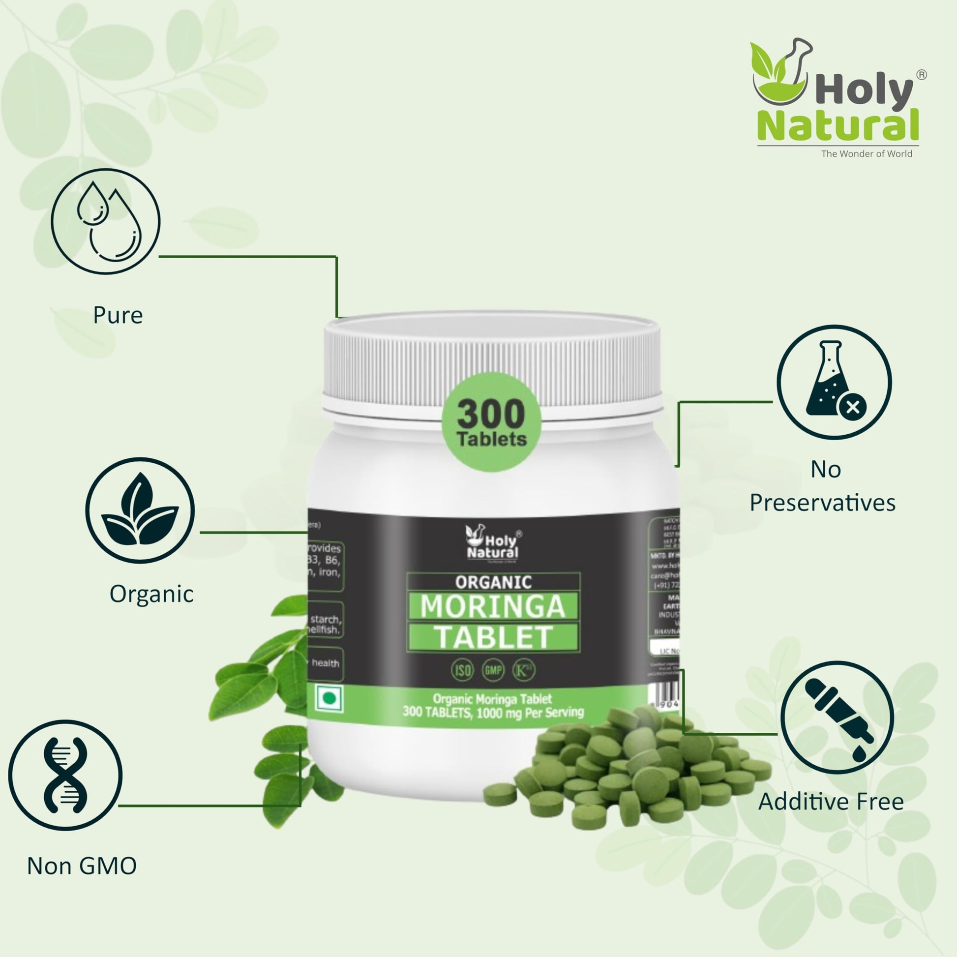 Holy Natural - The Wonder of World Organic Moringa Tablet 300 Tablet |- image 3