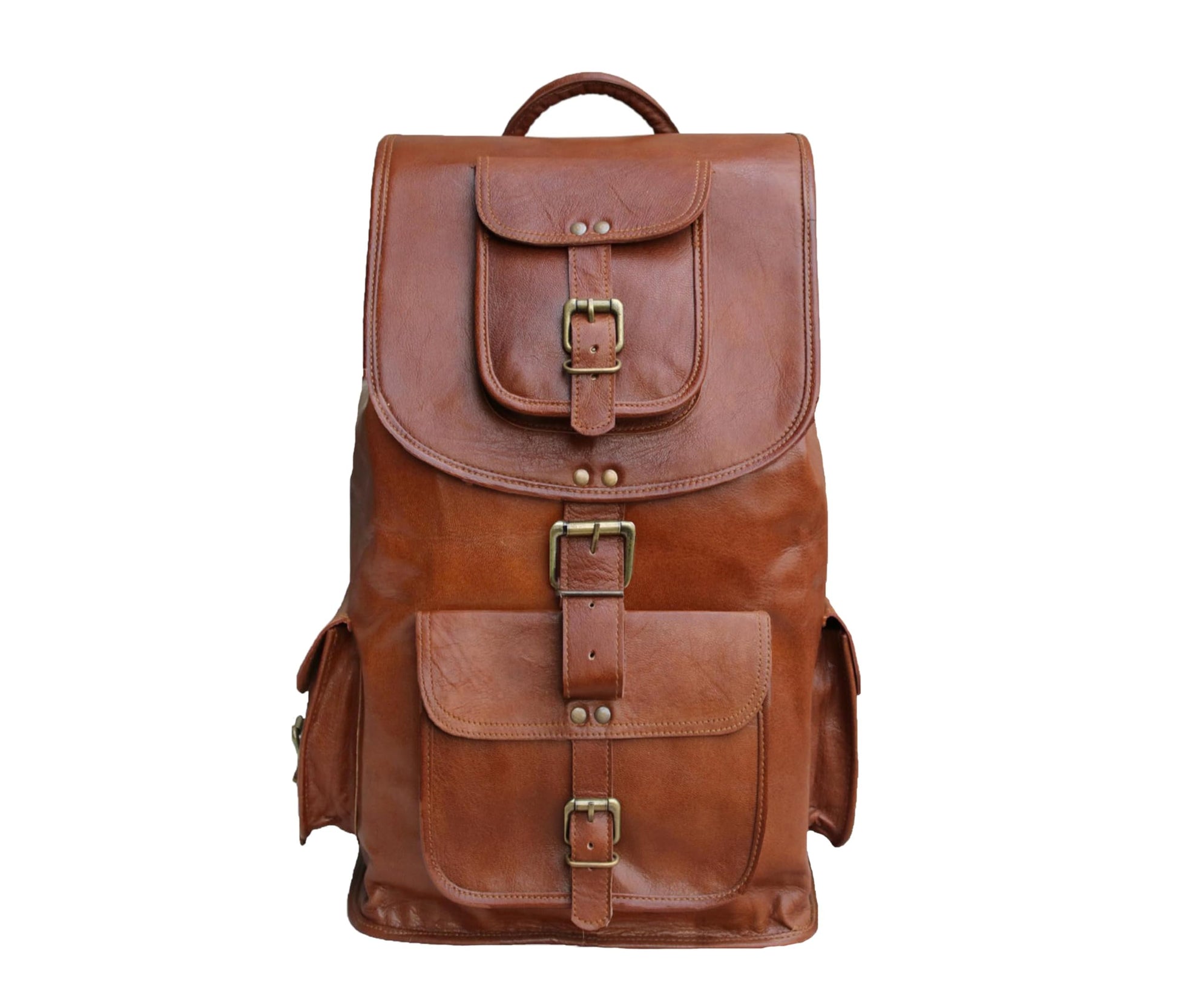 18" Leather Backpack Travel rucksack knapsack daypack College Bag for men women