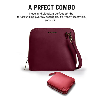 DailyObjects Trapeze Sling Crossbody Bag for Women and Latest Stylish Zip Wallet Purses for Women's, Girls | Durable Vegan Leather | Ladies Mobile Sling Bag | Zipper Closure | Made in India (Combo)