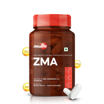 Neulife ZMA-Zinc + Magnesium + B6 for Recovery & all-round Health boost Tablets- (60Tabs)