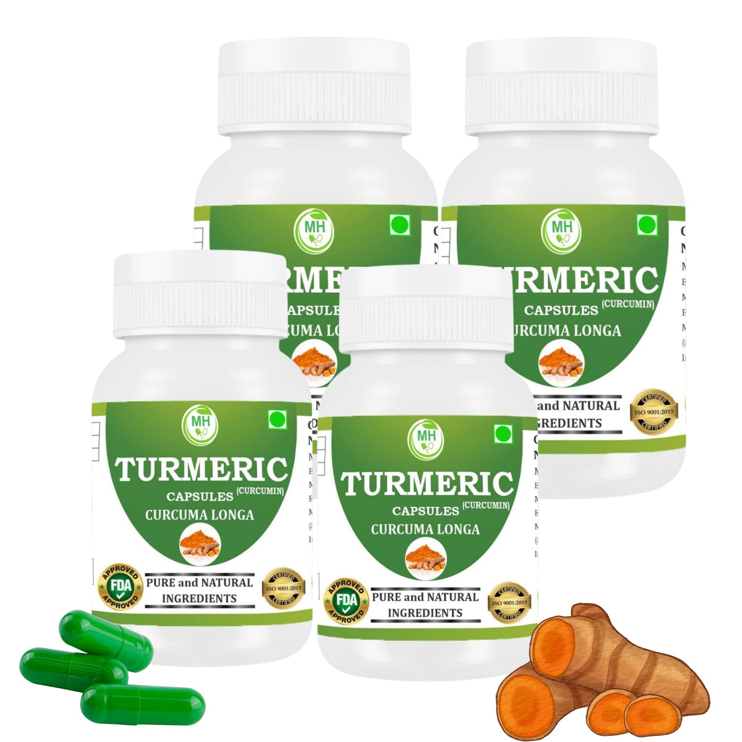 Morsan Healthcare TURMERIC Capsules – 60 Veg Capsules | Pure Turmeric Root Extract (Curcuma longa) | Natural Plant-Based Herbal Supplement | Pack of 4