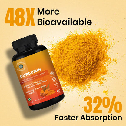 CUREFOREVER Turmeric Curcumin Tablets with BioPerine & Black Pepper Extract | High Absorption Curcumin Supplement for Joint, Immunity & Antioxidant Support | 600 mg Curcumin Blend | 60 Tablets