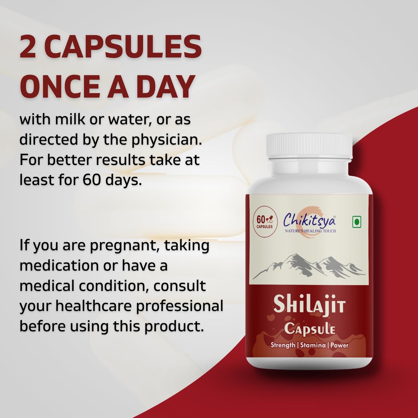 Chikitsya Shilajit/Shilajeet 60Capsules | 100% Ayurvedic with Ashwagandha, Goksura & Safed Museli | Enhance Stamina, Energy & Power | Shilajit for Men & Women