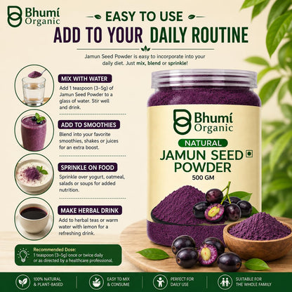 Bhumi Organic Ayurveda Jamun Seed Powder for Diabetes - 500 Grams - Pure Natural Herbal Supplement