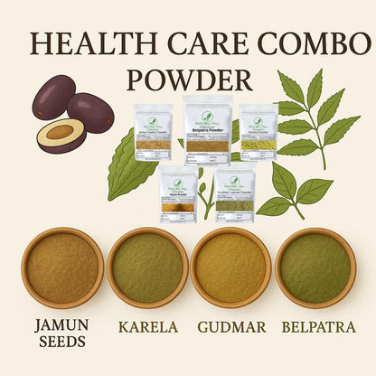 Natural Hill Organic Health Care Combo Powder|Jamun Seeds|Karela|Neem|Gudmar|Bel Patra| 750g|Pack of 5|Herbal Plant Ingredient|Natural|No Preservative|जामुन|करेला |नीम| गुड़मार | बेल पत्र पाउडर|