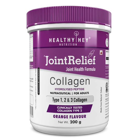 HealthyHey Nutrition Jointrelief Collagen Peptide Powder Type 1, 2 & 3 (Hydrolysed) With Glucosamine, Chondroitin, Msm- Support Joint And Cartilage Health - 200G (Orange)