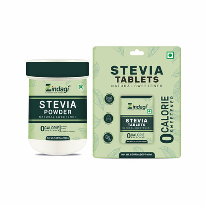 Zindagi Stevia Sugar Free Tablets | Natural Stevia Powder | Zero Calorie Sweetener | Combo Pack