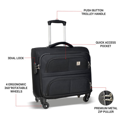 Swiss Military Combo of Luggage Bag, Soft-Sided Trolley Bag, Cabin Luggage, 3 Dial Lock, 43 cms, 32L, Black & Laptop Backpack with USB Charging Port, Travel Backpack for Men, 31L, Black & Red, 1