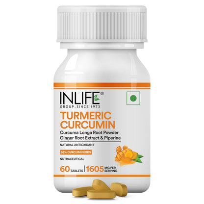 INLIFE Curcumin Tablets with Piperine | 95% Curcuminoids with Curcuma Longa Root Powder | Turmeric & Ginger Extract, 1605mg - 60 Tablets (Pack of 1)