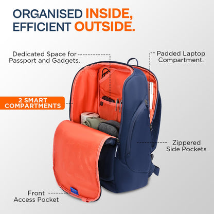 Skybags Rynex 01 XL Formal Backpack 32L with Laptop Compartment for Men & Women With Rain Cover,Smart Sleeve, Ergonomic Back & Shoulder Strap (Navy Blue)