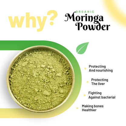 Pure Organio Moringa Powder Organic | NPOP Certified | Indian Organic Moringa Powder for Nutrient-Rich Superfood | Natural Energy Booster | Pure Moringa Leaf Powder for Smoothies and Cooking (100 Gm)