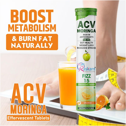 Raskam ACV Moringa 500mg Effervescent Tablets – Orange, 15 Tablets x 3, Pack of 3