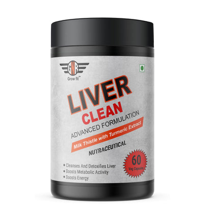 GNR Grow Fit Liver Clean Capsules – Milk Thistle & Turmeric Extract | Advanced Liver Detox Formula | Supports Liver Health, Boosts Metabolism & Energy – 60 Veg Capsules