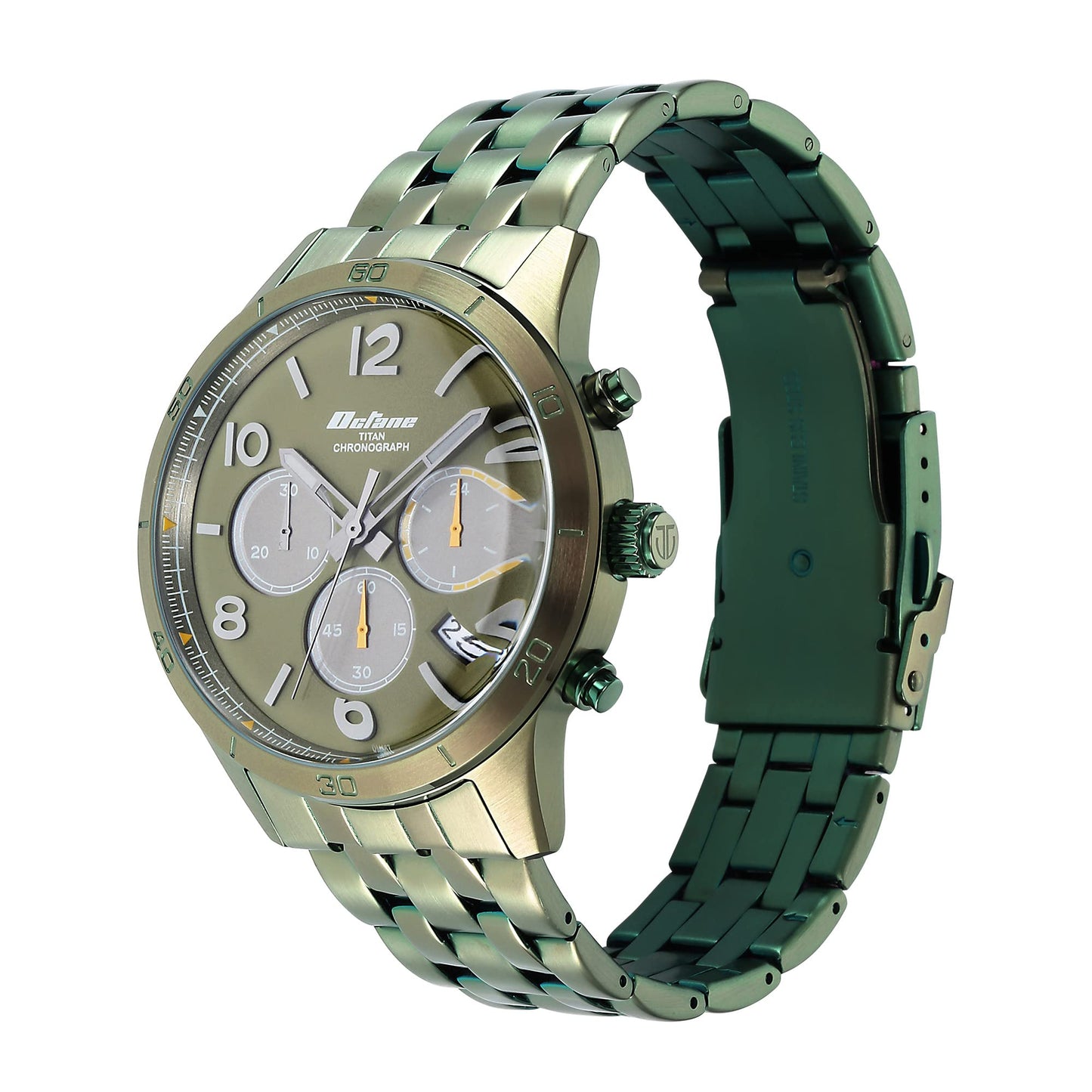 Titan Octane Classic Sporty Green Dial Chronograph Stainless Steel Stra- image 2
