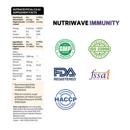 Nutriwave Immunity Booster — 5-in-1 Effervescent Tablets | Vitamin C, Zinc, Echinacea, Beta Glucan & Plant-Based Vitamin D | Daily Immune Support, Respiratory Health & Skin Glow | 30 Tabs
