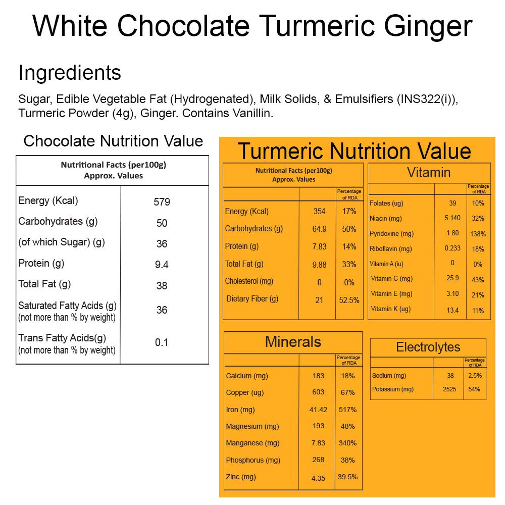BOGATCHI Immunity Booster Turmeric Milk White Chocolate Bar, Ginger, 80g