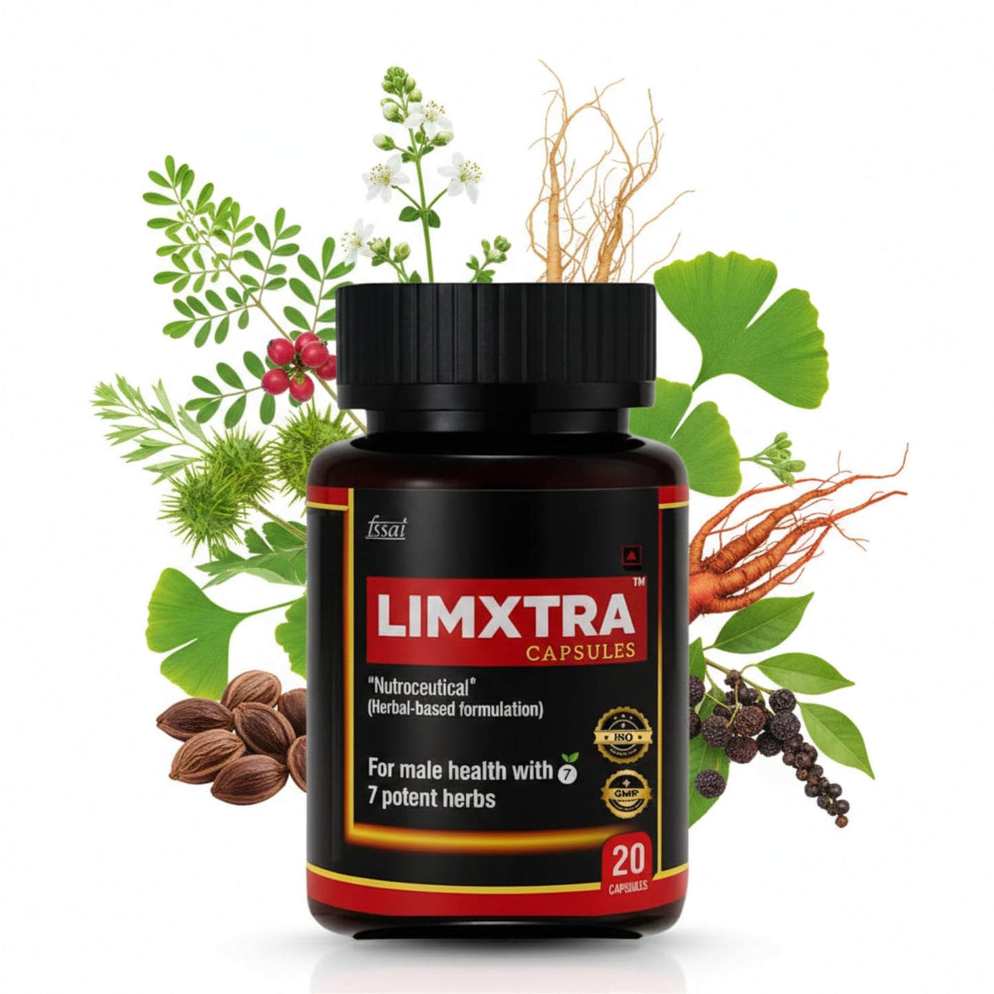 LIMXTRA Testosterone Support for Men | Ayurvedic Formula Ashwagandha, Shatavari, Gokshura, Kauch Beej, Biloba & Asian Red Ginseng | For Energy, Stamina, Vitality & Muscle Mass (20 Capsules)
