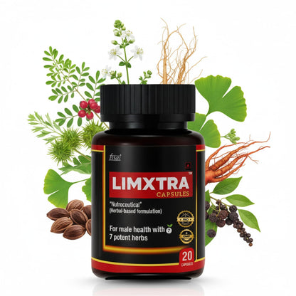LIMXTRA Testosterone Support for Men | Ayurvedic Formula Ashwagandha, Shatavari, Gokshura, Kauch Beej, Biloba & Asian Red Ginseng | For Energy, Stamina, Vitality & Muscle Mass (20 Capsules)